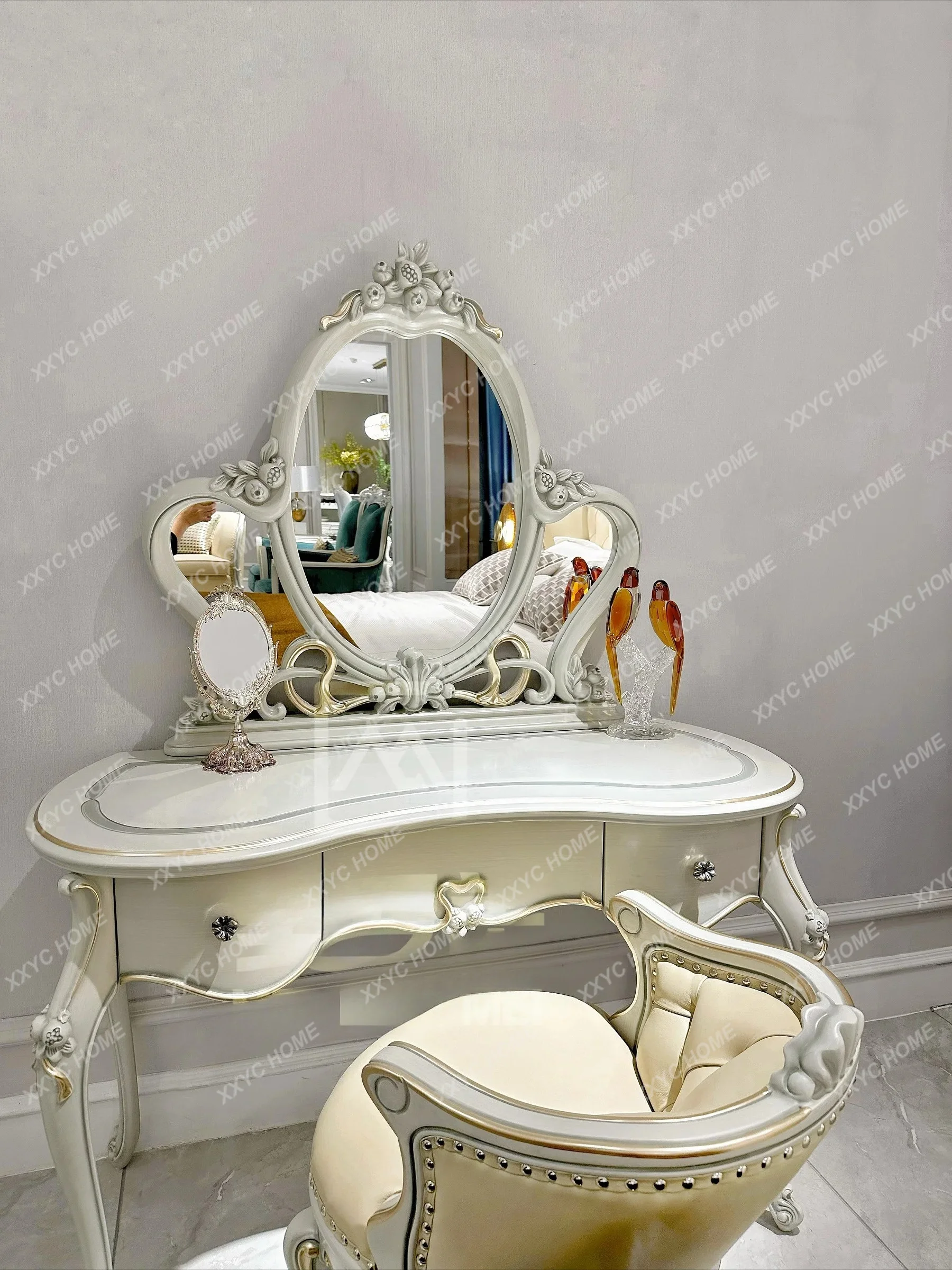 

light luxury solid wood carving flower retro princess style villa mansion bedroom dresser makeup table FT