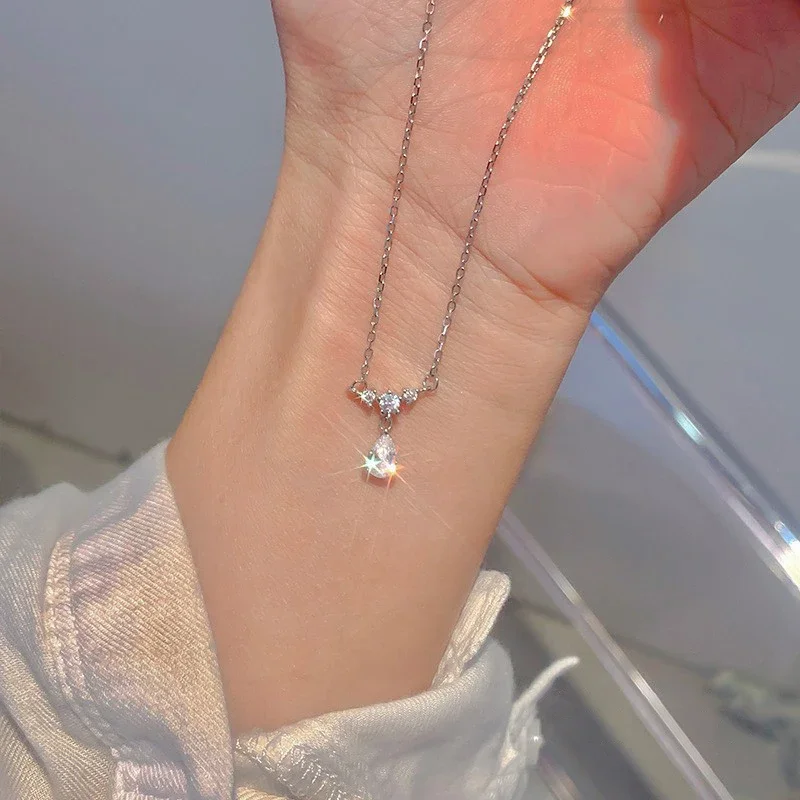 Подвеска Fashion Crystal Water Drop Pendant Necklace Clavicle Chain Simple Design Tiny Rhinestone Jewelry Accessories Women