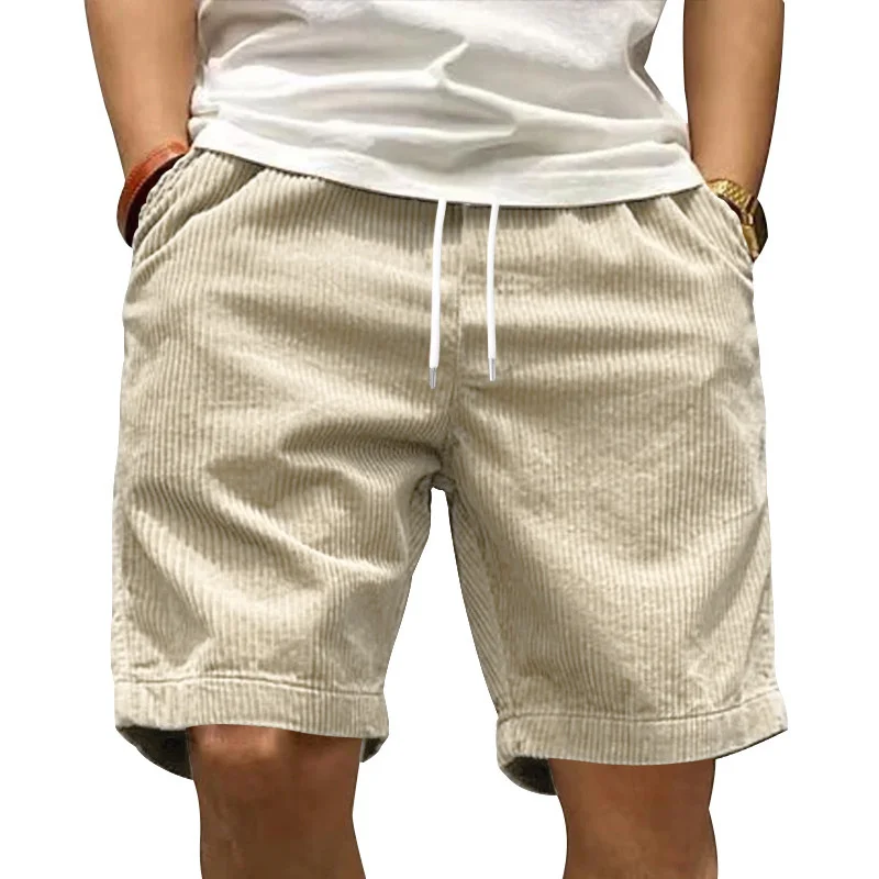 Ladiguard Men Casual Corduroy Shorts Yellow Apricot Beach Shorts Plus Size Male Drawstring Half Pants Sexy Mens Clothing image 6