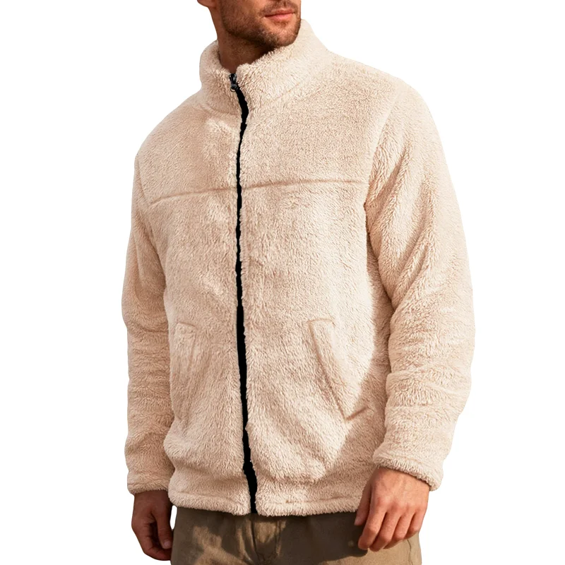 

Autumn Winter Men's Zipper Fleece Jacket Stand Collar Loose Casual Outerwear Men Sports Jackets Couple Outdoor Streetwear Coats