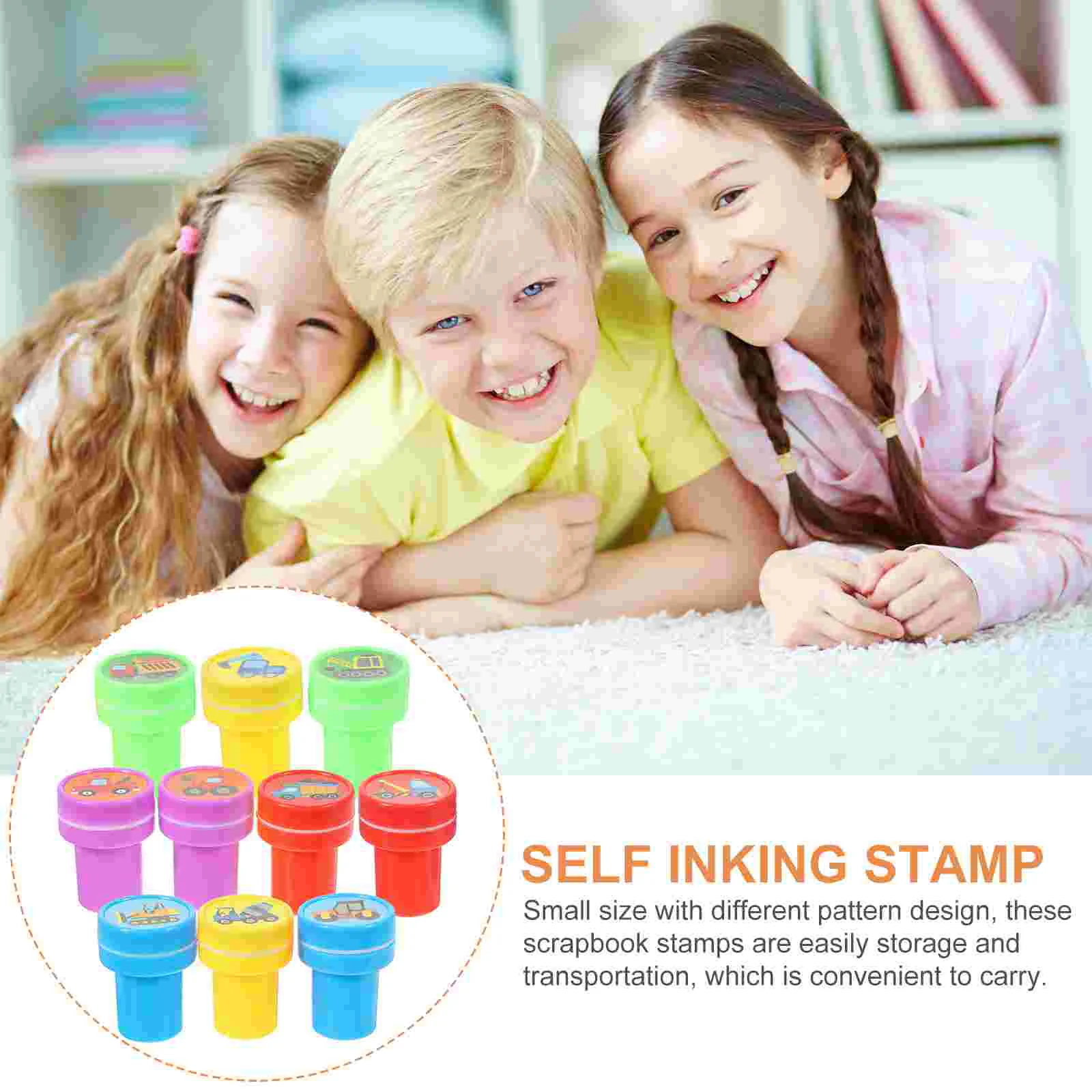 10 Pcs Construction Truck Stamp Cartoon Stamps Kids Stamper Toy Plastic for Scrapbooking