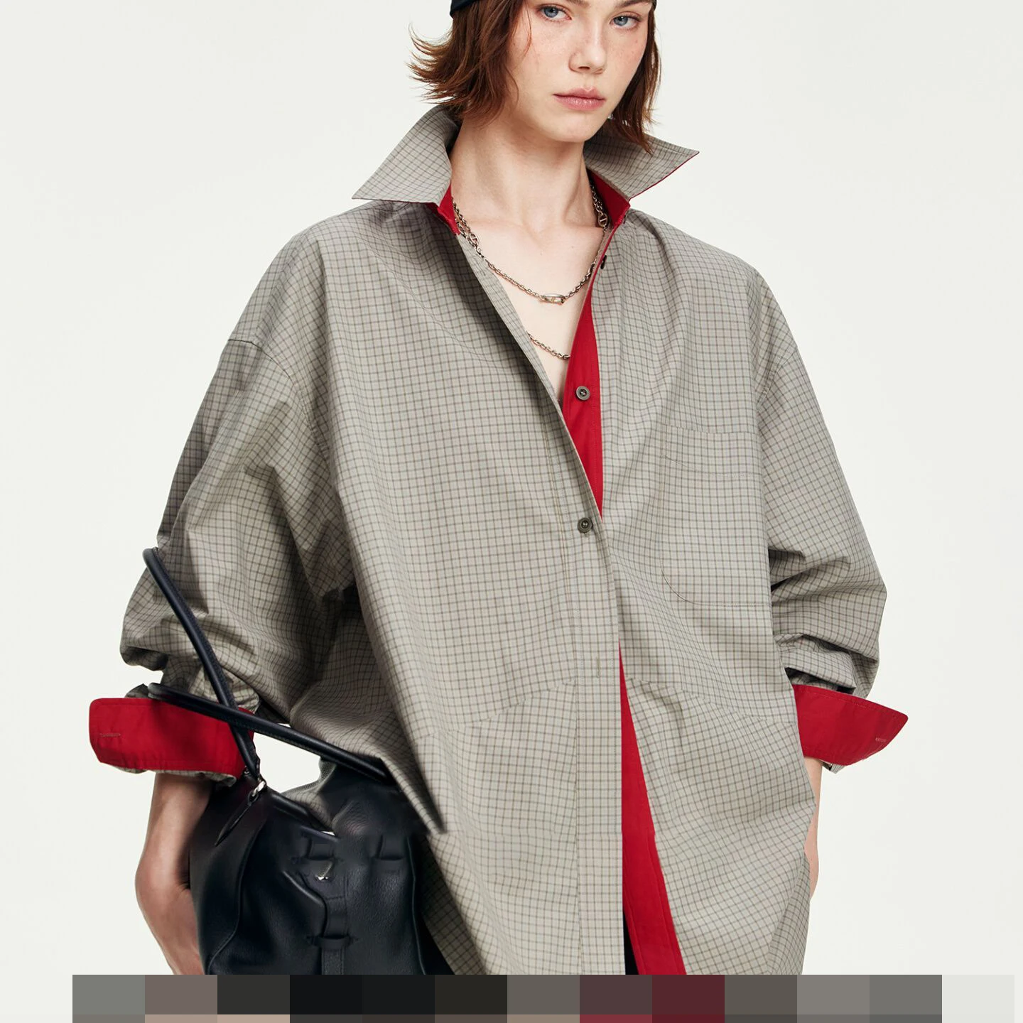 

Autumn haute couture old money style retro literary and artistic contrasting color casual shirt women blusa feminina