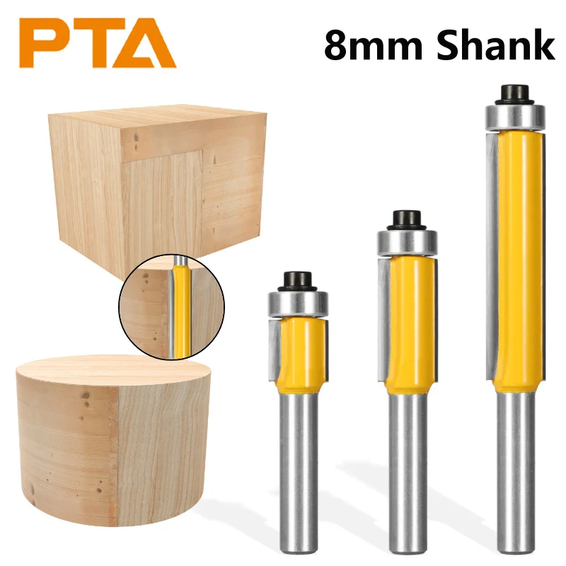 Fresa de recorte a ras de vástago de 8 mm PTA, fresa para trabajar la madera, cortador de carburo para fresado frontal de madera
