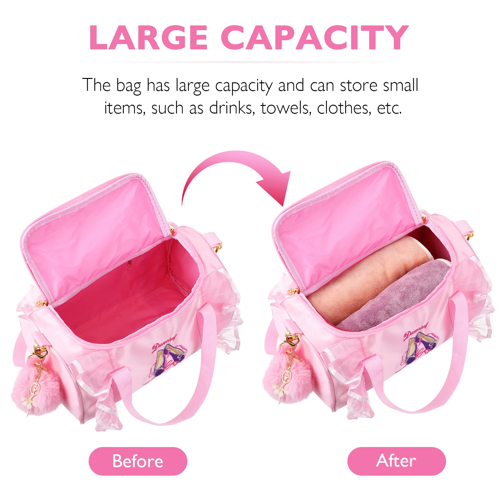 

Dance Bag Keychain Deep Pink Ballet Bag Embroidered Shoes Pattern Tote Shoulder Large Capacity Storage Travel Accessories