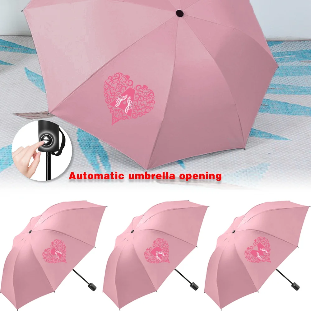 

UV Sun Rain Umbrellas Collapsible Fully Automatic Travel Essentials Protection Increased Thickness Windproof Compact Love letter