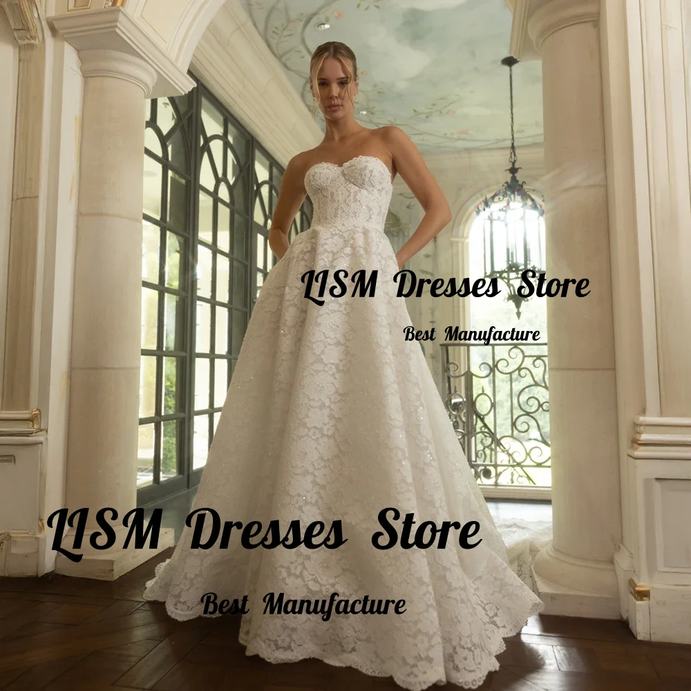 Lism Vintage Sequined Lace Strapless A Line Wedding Dress Vintage Style Bridal Dress for Wedding Reception and Photo Shoot 2026