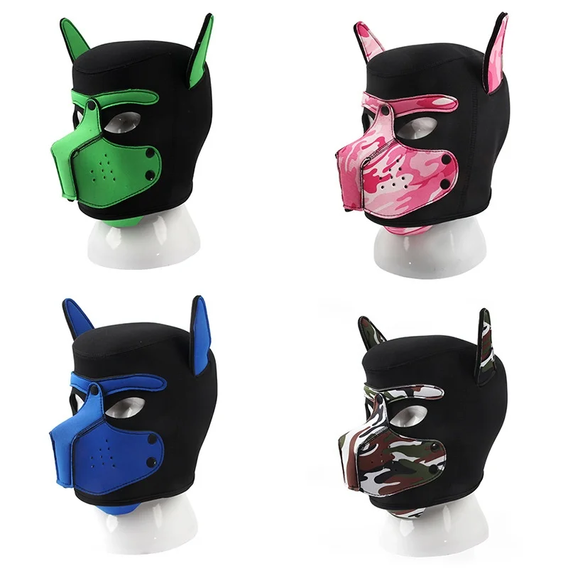 Unisex Sexy Costumes of Women Men Neoprene Open Mouth Hole Dog Headgear Full Face Fetish Mask Hood Halloween Puppy Cosplay Party