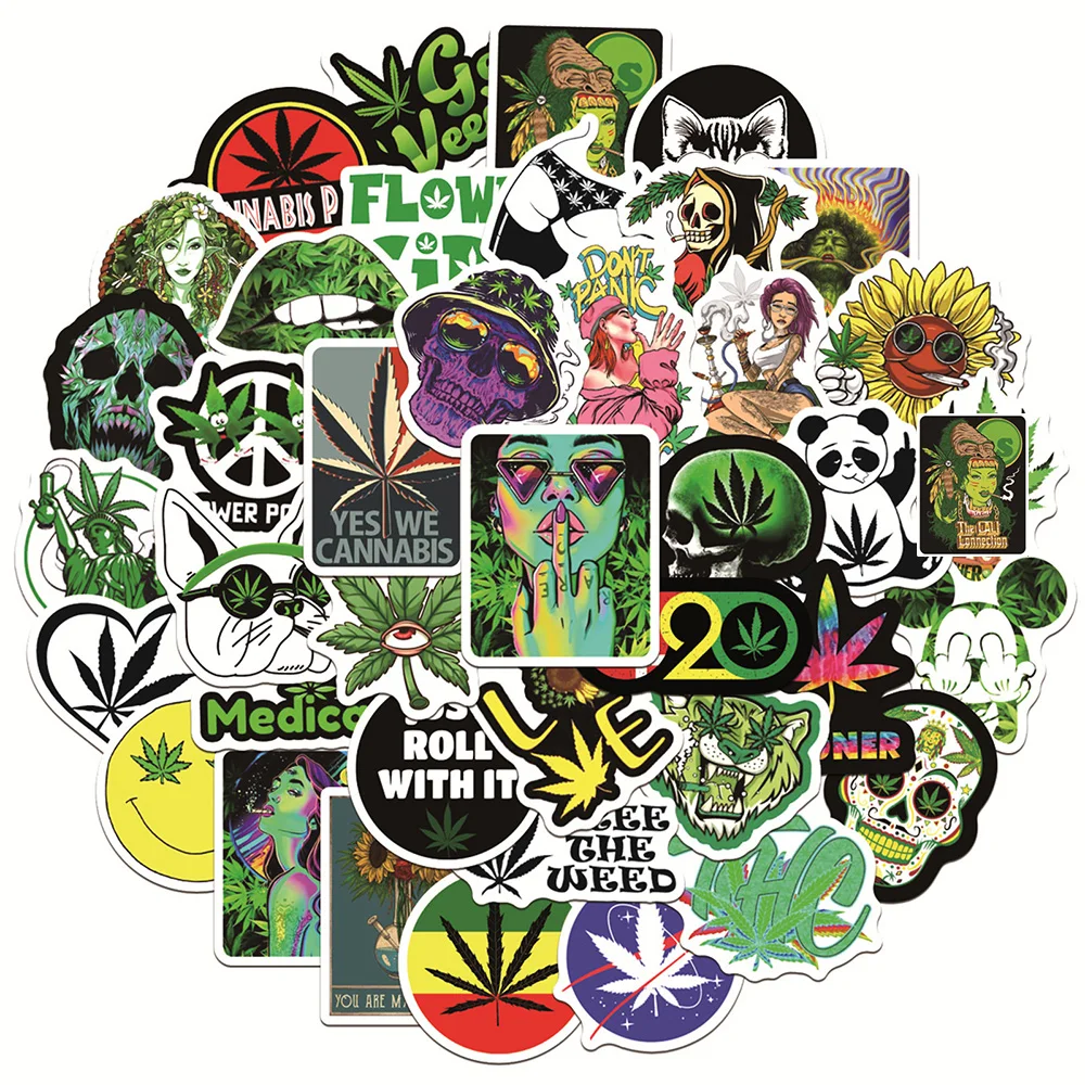 10/30/50/100PCS Characters Leaves Weed Stickers Funny Smoking Graffiti Sticker DIY Skateboard Helmet Fridge Cartoon Decals Decor