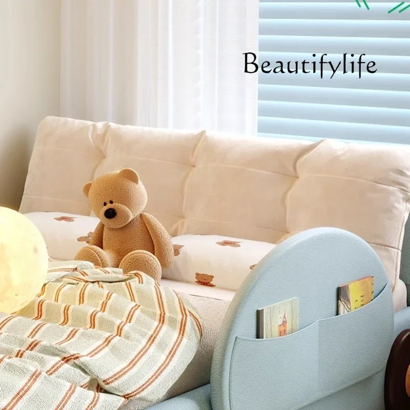 Tempat Tidur Anak Bentuk Mobil Sederhana dengan Rel Pengaman Kayu, Gaya Modern, Desain Balita, Tempat Tidur Single, Camas Infantiles, Furnitur Rumah