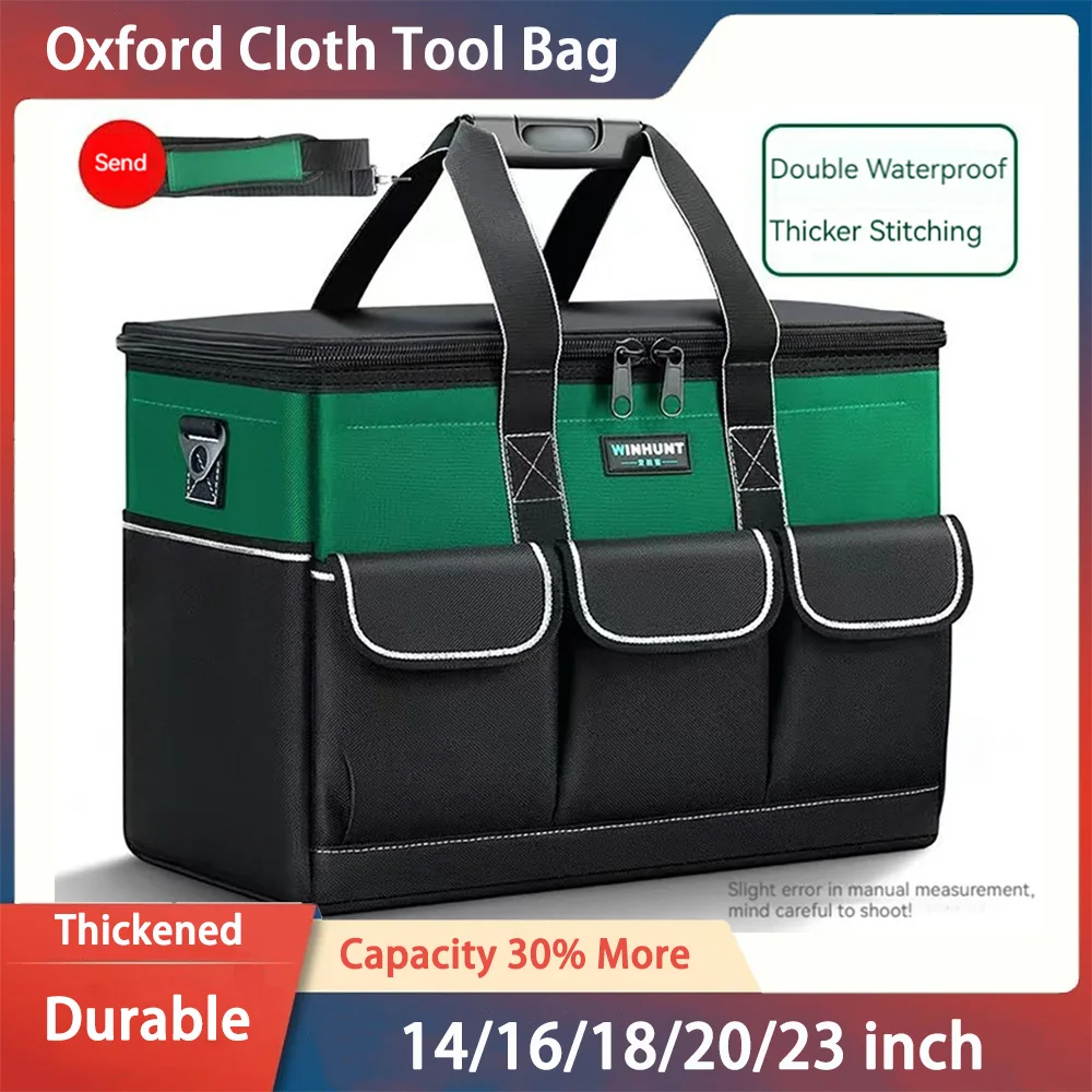 New Square Tool Bag with 30% More Capacity Waterproof Multi Pockets Tool Organizer Tool Pouch for Electrician Tools Bucket