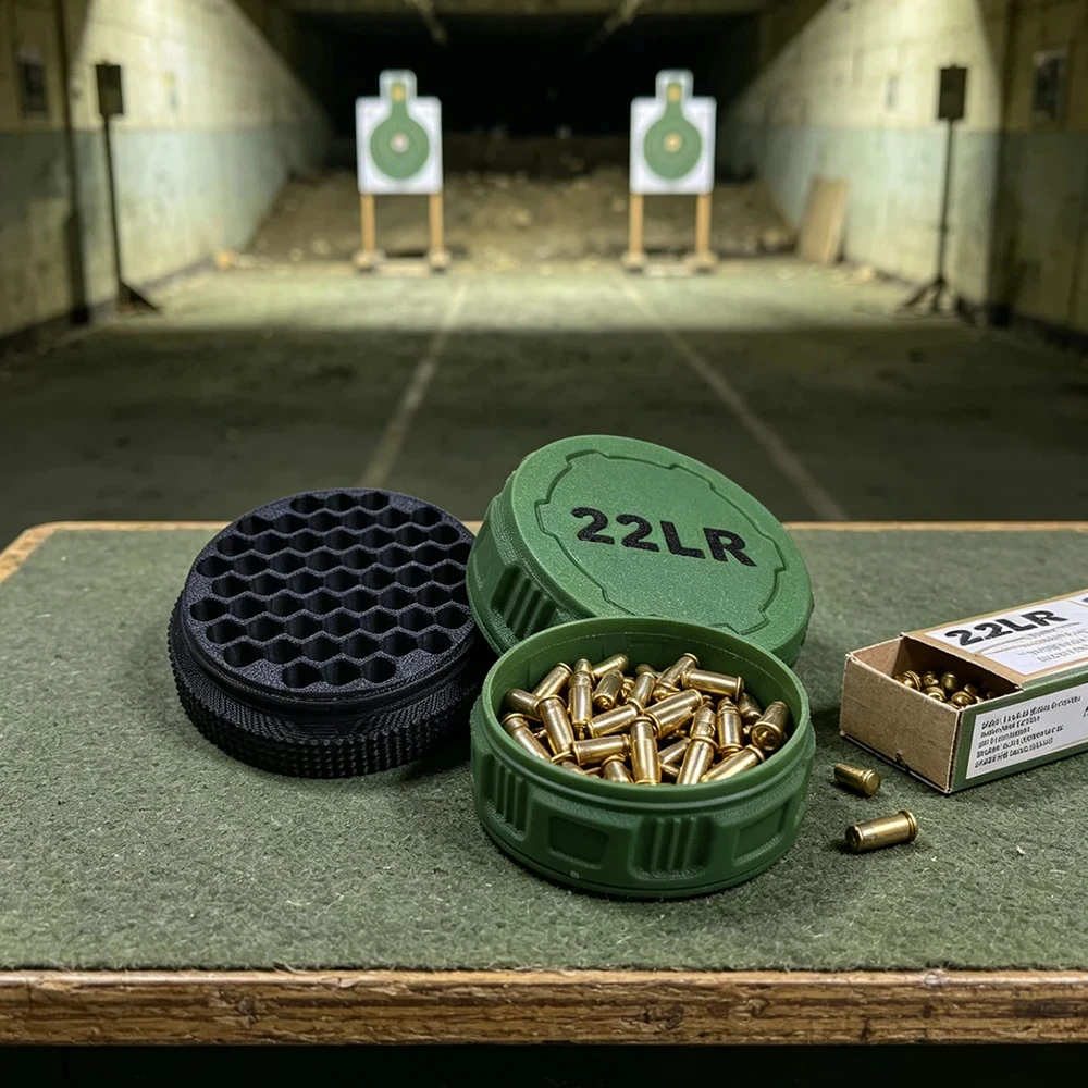 Mini 22LR Ammunition Storage Box Pocket Size Fits 50 Rounds Secure Screw Lid Durable Case for Small Caliber Rounds Tactical Gear