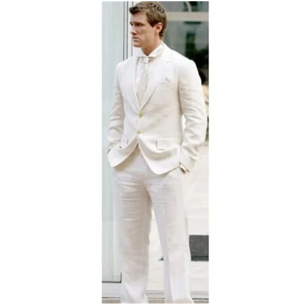 

Modern Men Blazer 2 Pieces (Jacket + Pants + Tie) Causal Latest Coat Pants Designs Men Costume Ivory Linen Summer Elegant Tuxedo