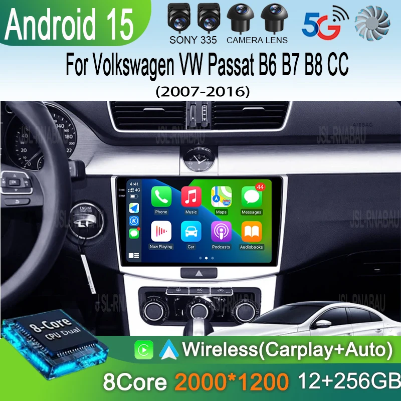 

Multimedia Player Android 15 For Volkswagen VW Passat B6 B7 CC 2007-2016 Carplay Auto GPS Car Radio 4G+WIFI QLED 2din 360 Camera