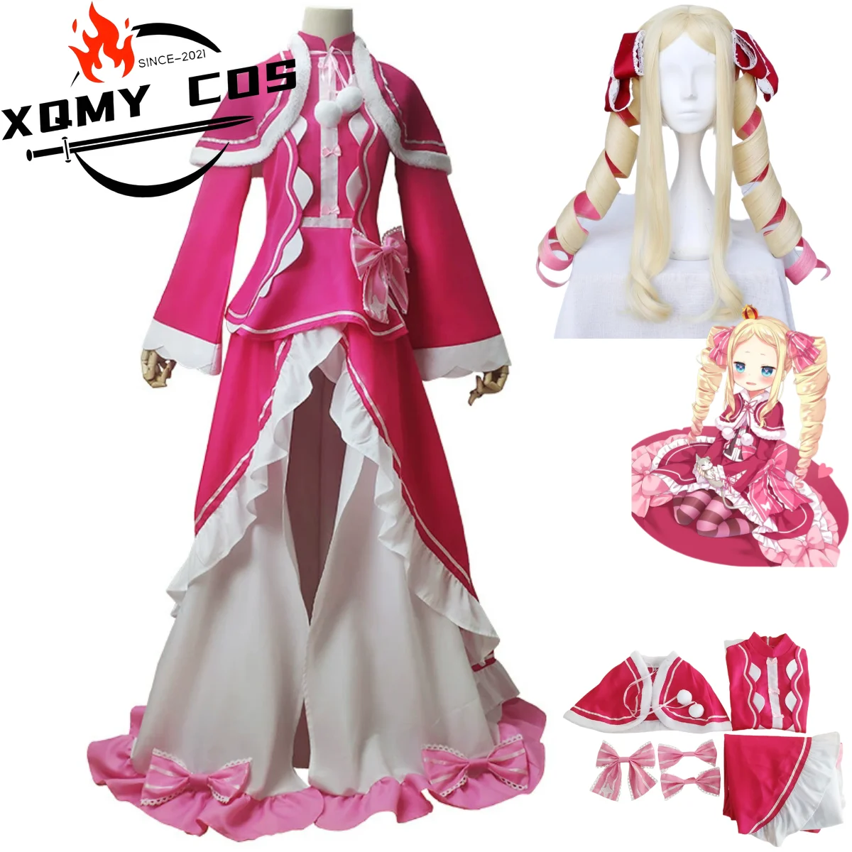 

XQAnime Re:Life in A Different World From Zero Beatrice Cosplay Costume Wig Princess Dress Lolita Shawl Woman Kawaii Carnival Su