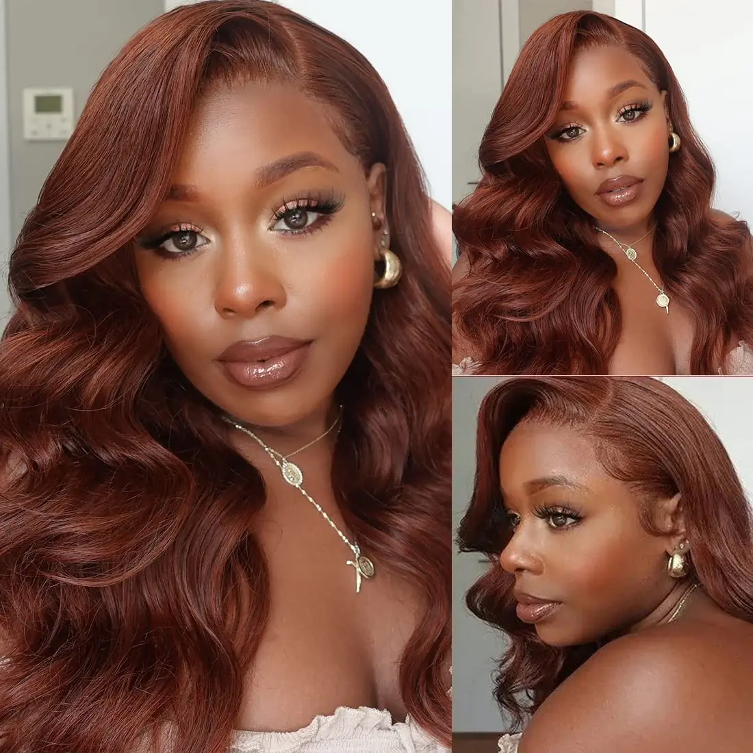 

Reddish Brown 13X4 Lace Front Wigs Human Hair Pre Plucked With Baby Hair 210% Density Bleached Knots For Women Body Wave