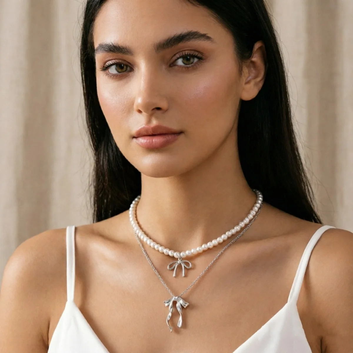 Süßer, cooler Stil Metallband-Schleife mit simulierten Perlenkette für Frauen, zierliche elegante Twist-Schleife Choker, ästhetischer Schmuck – Detail 23