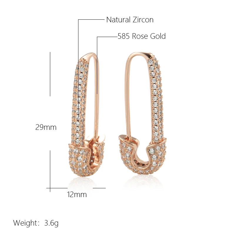 Kinel Full Zircon Personality Pin Shape Stud Earrings Modern Fashion Piercing Jewelry 585 Rose Gold Color Dangle Earrings Gifts