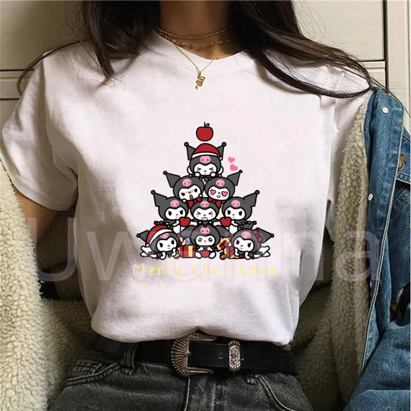 Merry Christmas Tree Print T-shirts Women cartoon Pompompurin T-shirt Summer Short Sleeve T-Shirt Casual Tops Graphic Tee Women