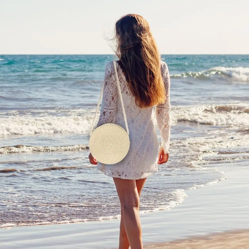 Fashion Round Women Girl Rattan Woven Straw Handbag Straw Bag Summer Beach Bag