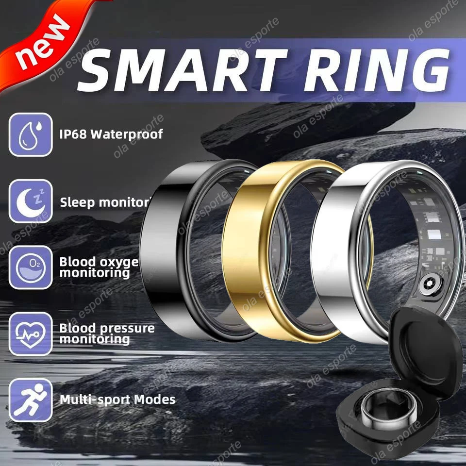 

Men Women Smart Ring With Charging Case Heart Rate Sleep Sport Fitness Tracker 3ATM Take Photo SmartRing Android IOS