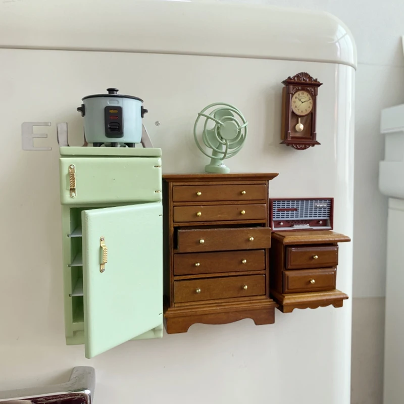 Miniature Dollhouse Retro Home Appliance Magnet 3D Cute Mini Refrigerator Model Sticker Mini Kitchen Home Decor Accessories