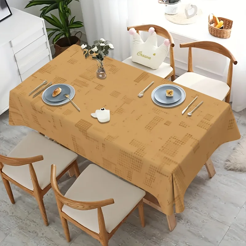 Simple Check Tablecloth, Camel Background With Subtle Vintage Square Grid Pattern, Waterproof Table Cover for Daily & Party Use