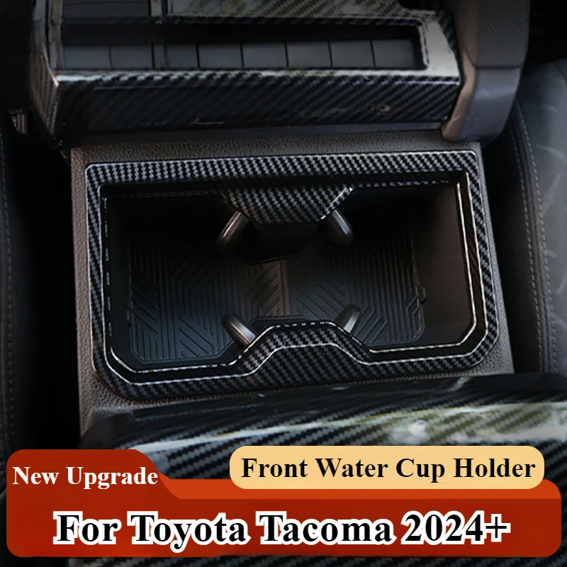 

Front Water Cup Holder For Toyota Tacoma 2024+ Carbon Fiber Central Control Cup Frame Decorative Strip Interior Accessories