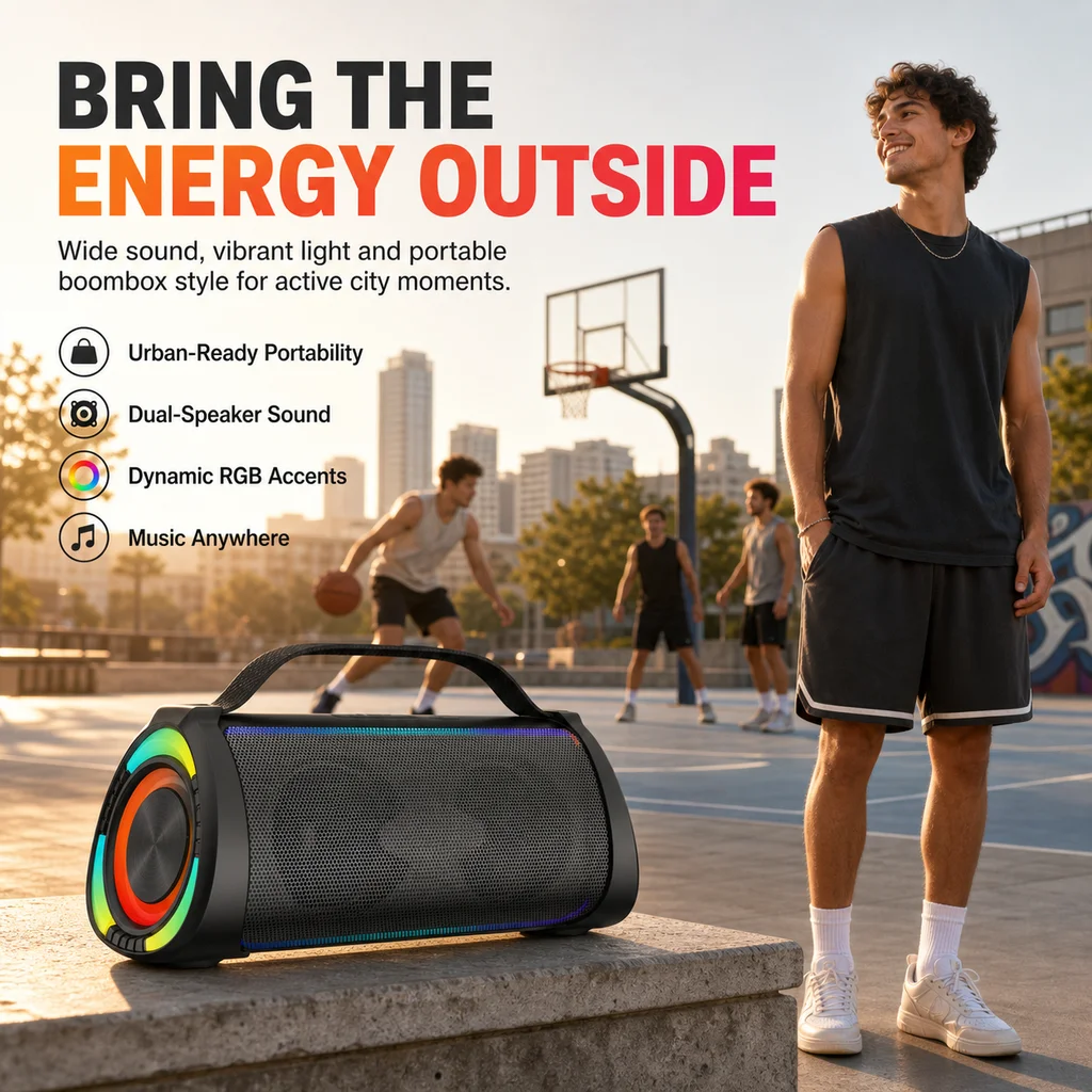 In Stock 25W-50W Dual 4.5 Inch Portable Boombox Speaker With Carry Handle Wide Front Sound And Color Light Effects