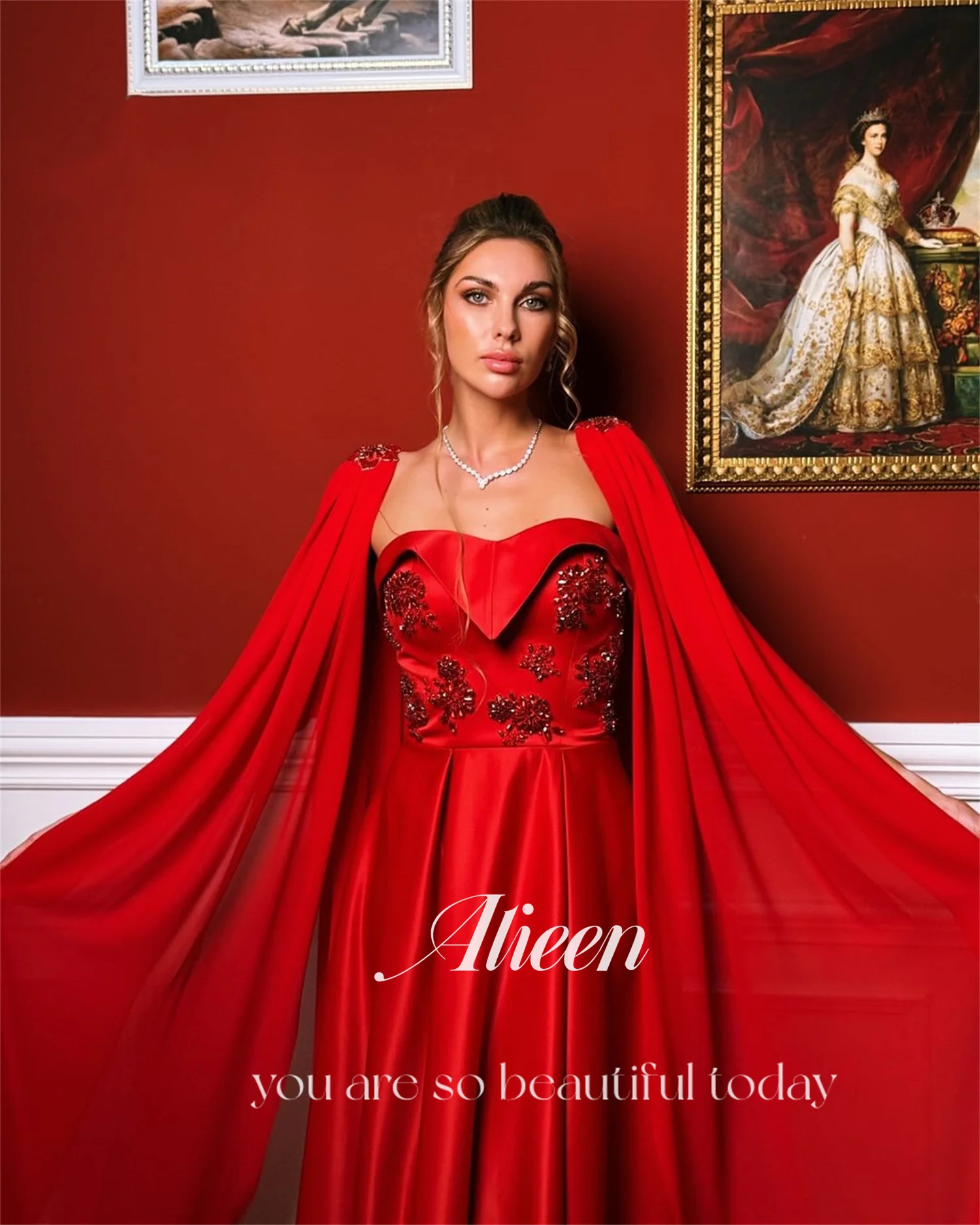 فساتين زفاف Aileen للحفلات Plajaaеееееее Robes De Soirée فستان سهرة نسائي من الساتان باللون الأحمر مخصص فساتين شال