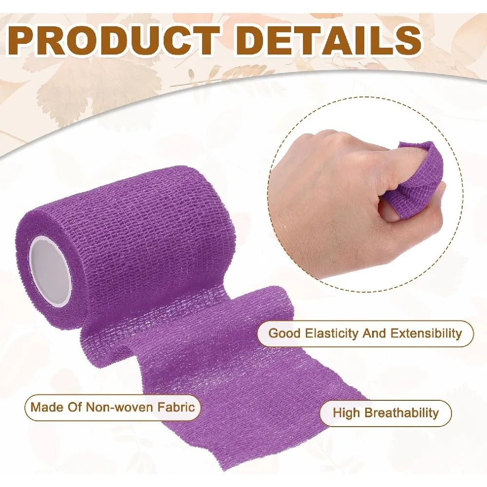 1 Roll Purple Self Adhesive Cohesive Bandage Wrap, 5cm X 4.5m Breathable Elastic Non-Woven Tape, Athletic Sports Support Tape, First Aid Wrap & Pet Self-Adherent Bandage
