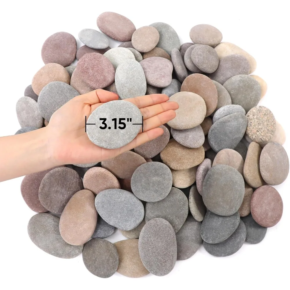 100 صخور مسطحة كبيرة مقاس 2.05-3.15 بوصة للرسم، لوازم طلاء صخور النهر الناعمة للأحجار اللطف والفنون والحرف اليدوية والديكور