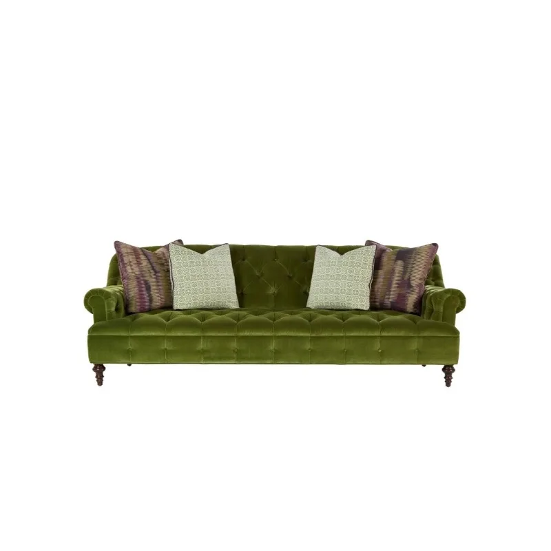 French retro style light luxury fabric olive green living room family three-person pull-up sofa apartment B & B small apartment