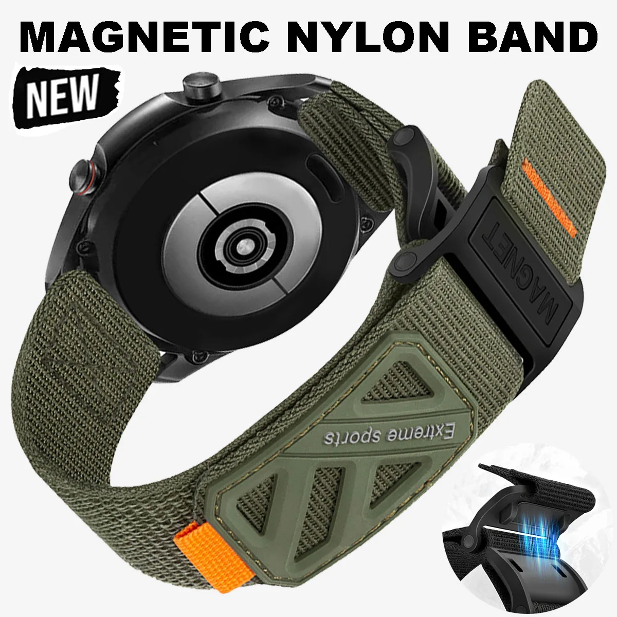 

20mm 22mm Magnetic Nylon Strap for Samsung Galaxy Watch 7 6 5 4 40/44mm 6Classic Bracelet for Huawei Watch5 GT5 4Pro 3 46mm Band