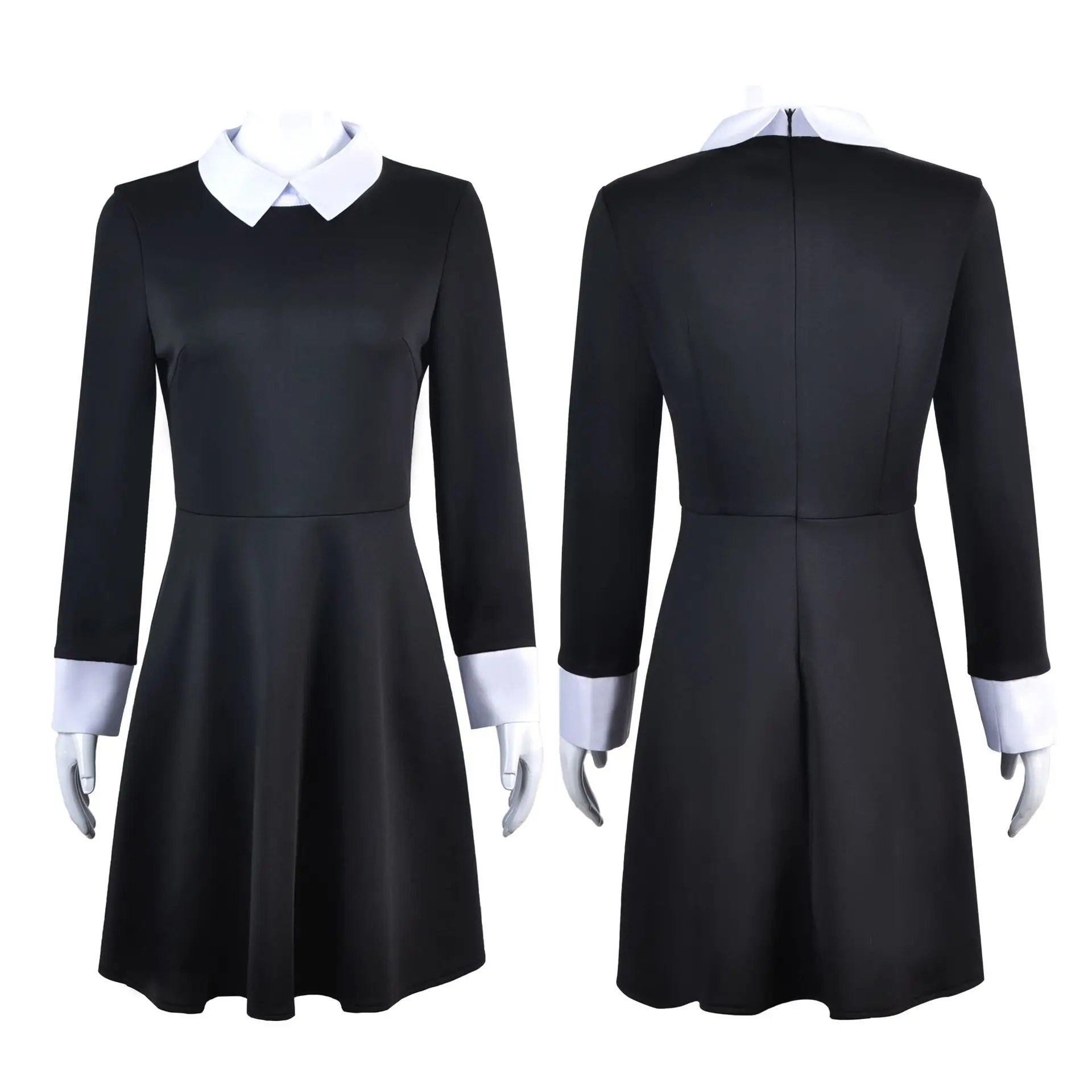 High Quality Addams Christina Ricci Cosplay Family Black Dress Costumes for Adults Women  Party Carnival Halloween