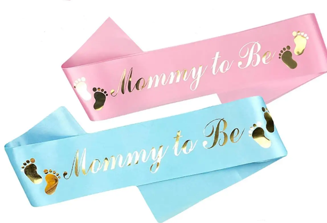 50pcs/lot Mommy to Be Baby Shower Sash With Gold Footprint Foil Text Ideal For Gender Revea Sprinkle Gift Pink Blue