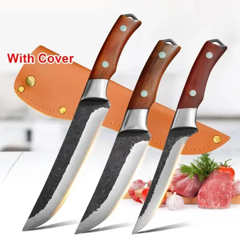Punho de madeira açougueiro carne osso facas de barbear mão forjada açougueiro faca churrasco peixe filetagem faca facas de cozinha