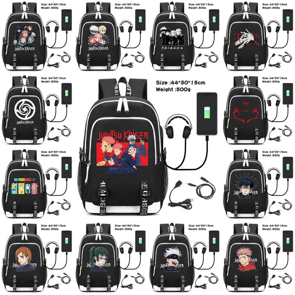 

Anime Jujutsu Kaisen USB Backpack Black Rucksack Travel Bag Bookbags for Students School Shoulder Outdoor Bags