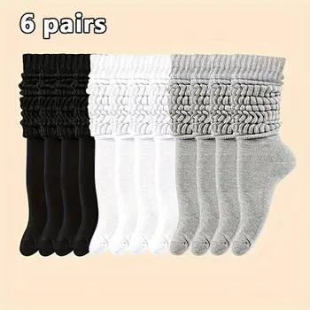 6雙裝女中筒襪加厚保暖針織小腿襪可愛長款寬鬆堆堆襪春秋冬保暖 10 最佳銷售 寬鬆的襪子 - №1