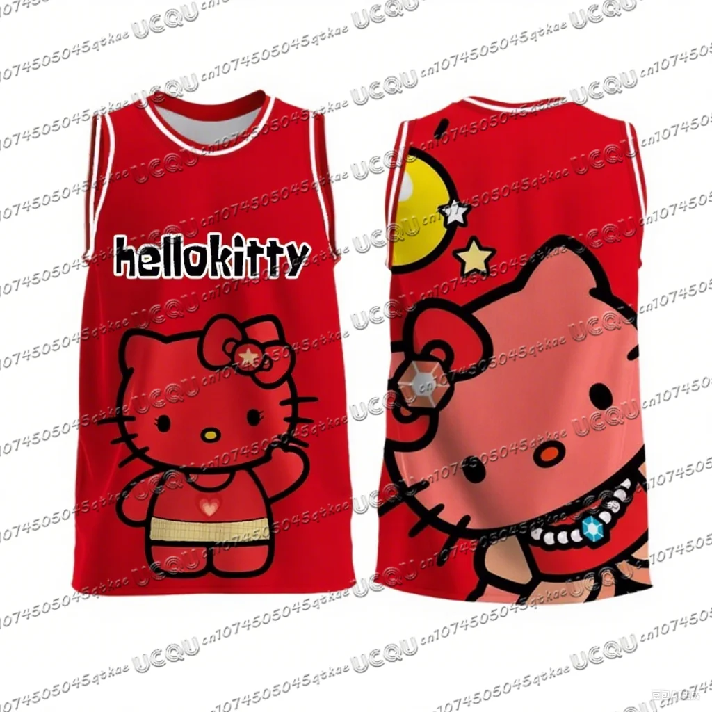 2025 New Fashionable Kawaii Hello kitty Vest Women's Round Neck Casual Shirt Street Outdoor Running Basketball Training Top