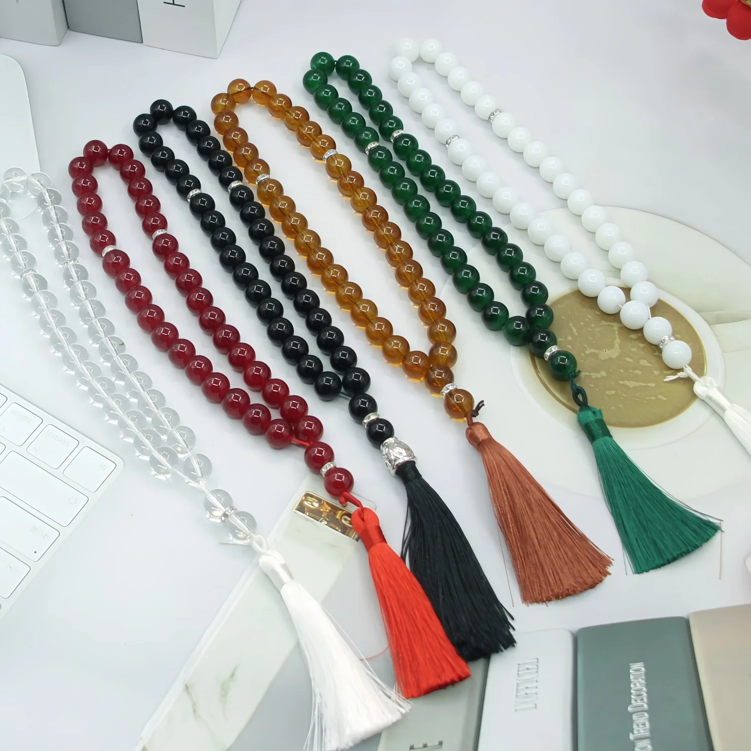 Smooth glass round bead prayer beads bracelet, 33 beads, large 12mm beads, minimalist translucent portable beaded bracelet