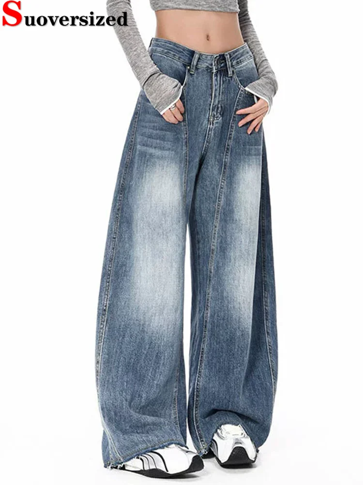 

Корейские модные мешковатые прямые джинсы, женские повседневные широкие джинсовые брюки с высокой талией, весна-осень, уличная одежда, свободные шикарные Vaqueros, новинка