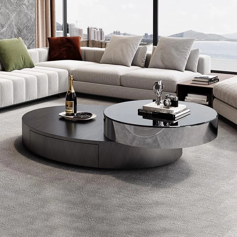 

Italian light luxury modern living room home office creative design high-end stainless steel oval glass round coffee table