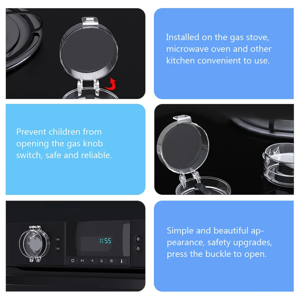 

5pcs Covers For Child Transparent Gas Stove Knob Protector Childproof Oven Guard Safety Cover Fireproof Press Buckle Design