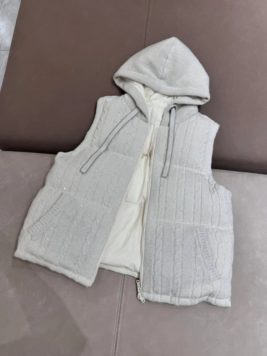 Goose Down Coat for Women 2024 New Autumn Winter Cashmere Drawstring Casual Hooded Sleeveless Vest