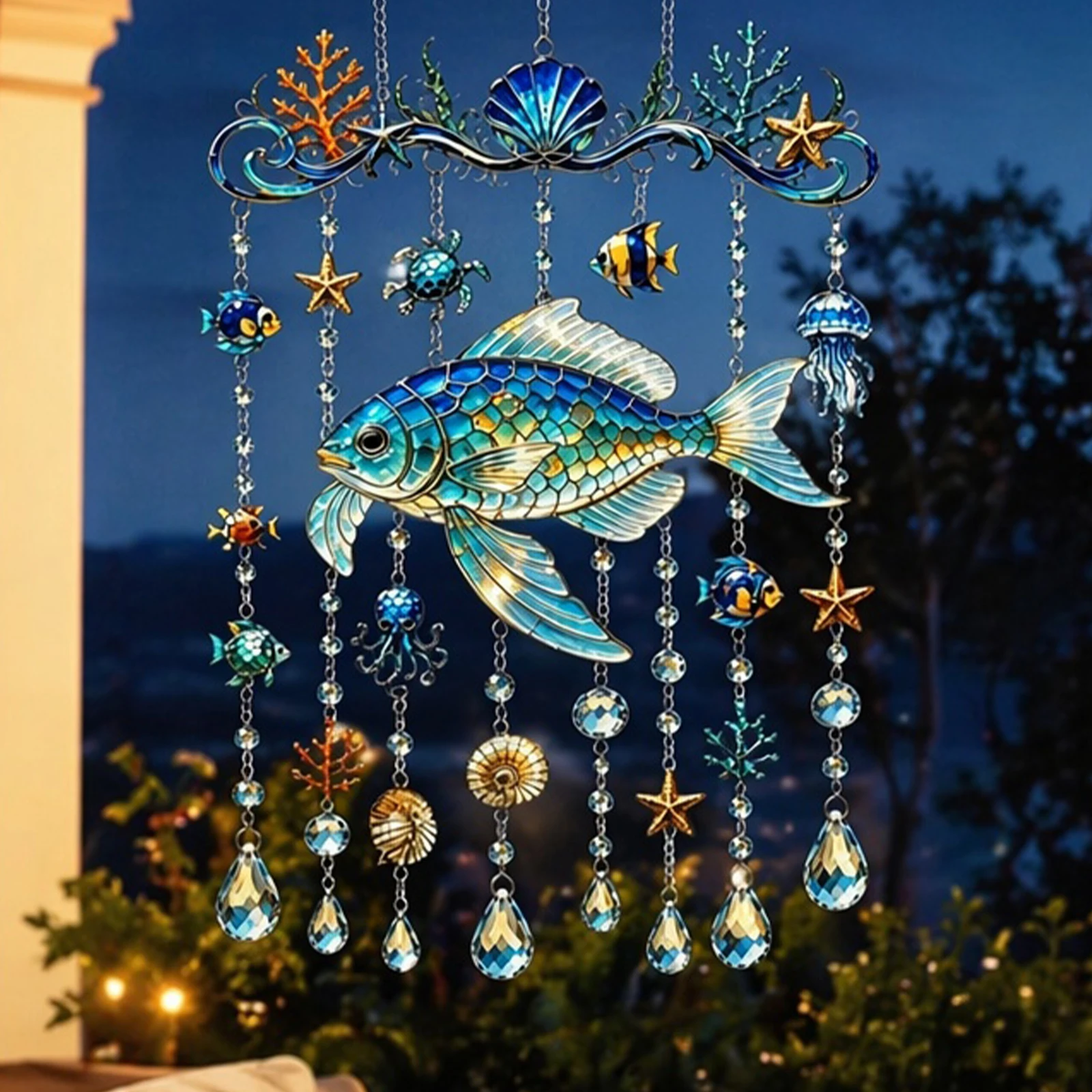 Metal Hanging Winds Chimes Painted Ocean Animal Wind Chime Graceful Animal Winds Chimes Outdoor for Patio Porch Yard Garden