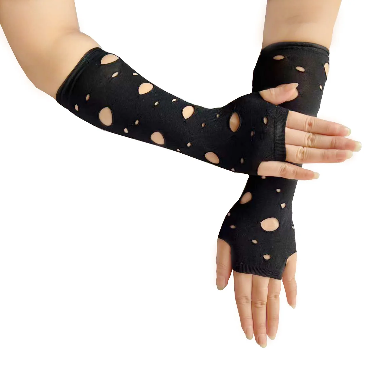 

1Pair Punk Broken Slit Gothic Unisex Glove Fingerless Cuff Ninja Sport Hole Mitten Cool Women Men Hollow Out Rock Gloves