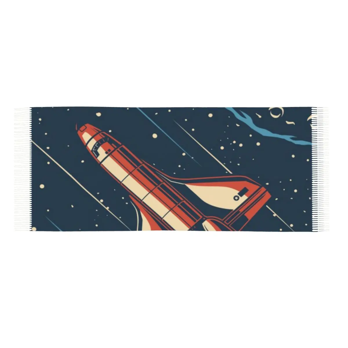 Vintage Space Adventure Over The World Under The Mars Shawl A Tassel Scarf
