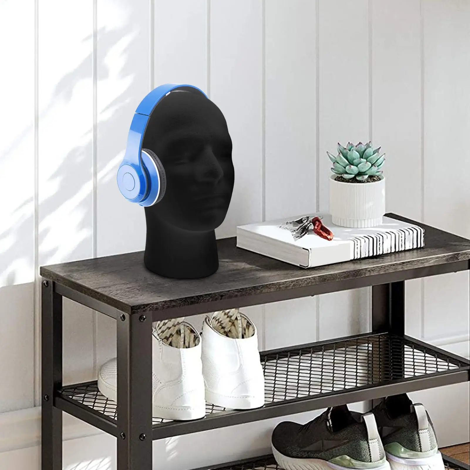 عارضة أزياء سوداء رئيس رغوة المخملية عارضة أزياء القزم رئيس شعر مستعار عرض التجميل الجمال عرض نموذج الرف للشعر المجوهرات