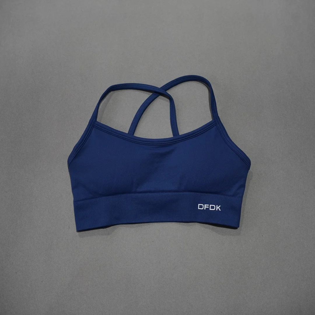 DFDK Ribbed Seamless Cross Back Yoga Bra Women Wirefree Push Up Removable Pads Shockproof Stretch Fitness Workout Top view 3