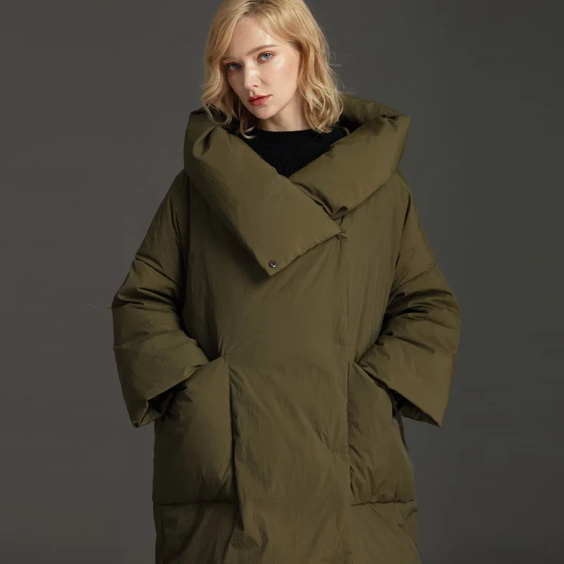 Women's Autumn Winter Top Coat Down Jacket White Duck Down Hooded Comfortable Loose Casual Design Fashion Niche Versatile Skinny